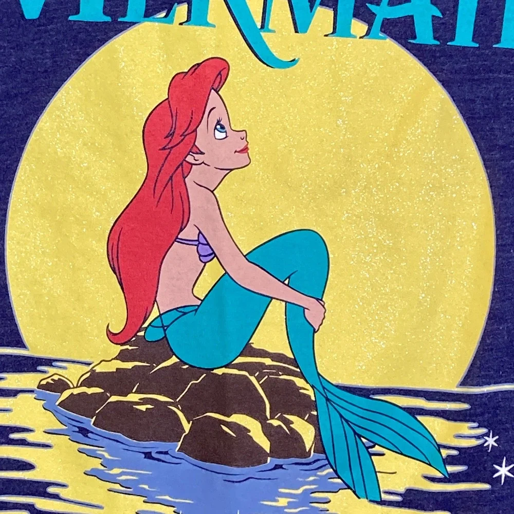 Disney Ariel Blue Shirt Juniors Sz XXL 19 Short Sleeve Glitter Accent - Picture 8 of 13